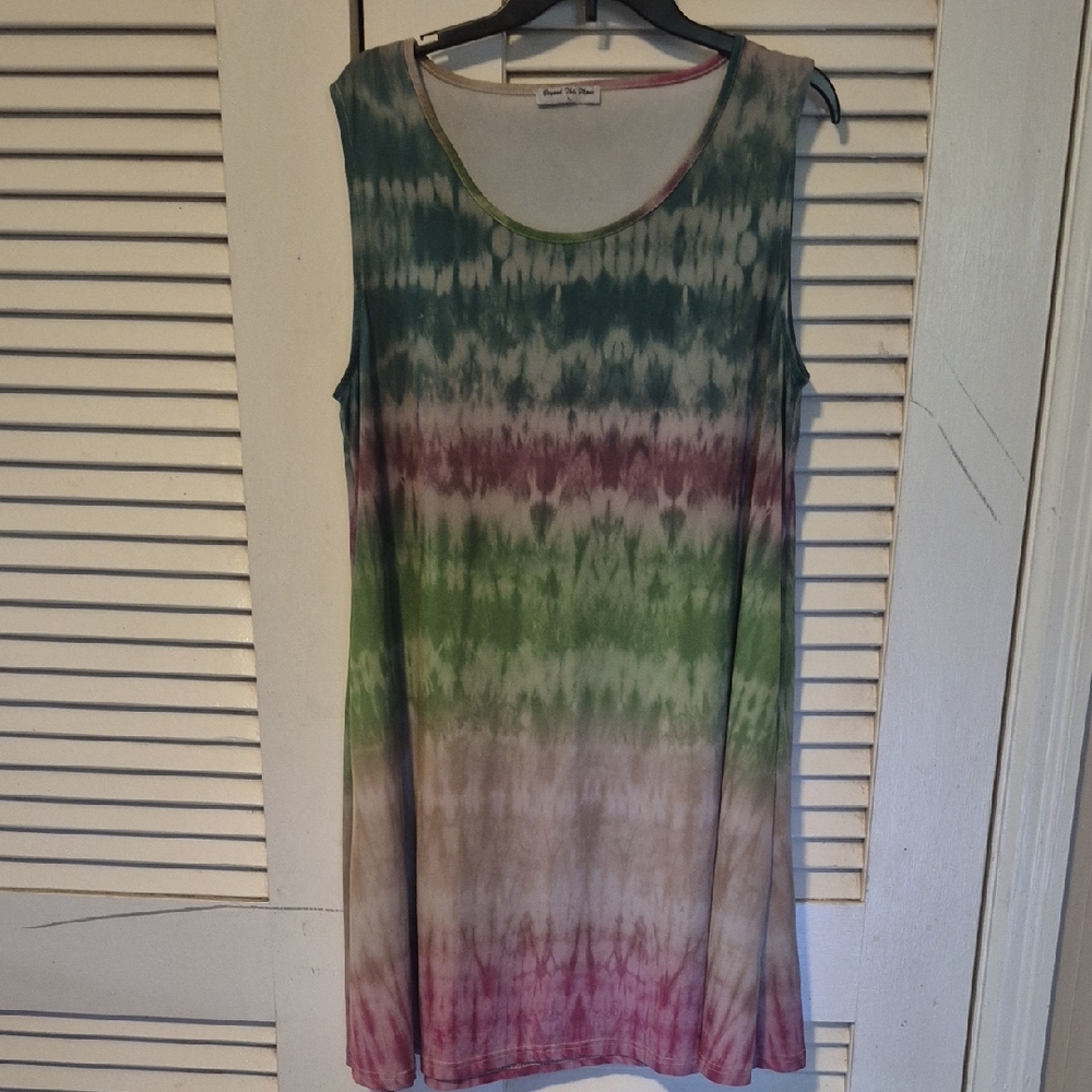 Green and Pink Sleeveless Tank Dress